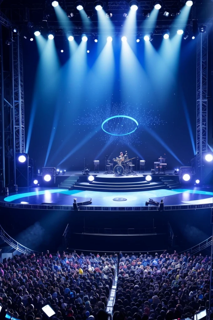 A stage for a music show with blue and black colors