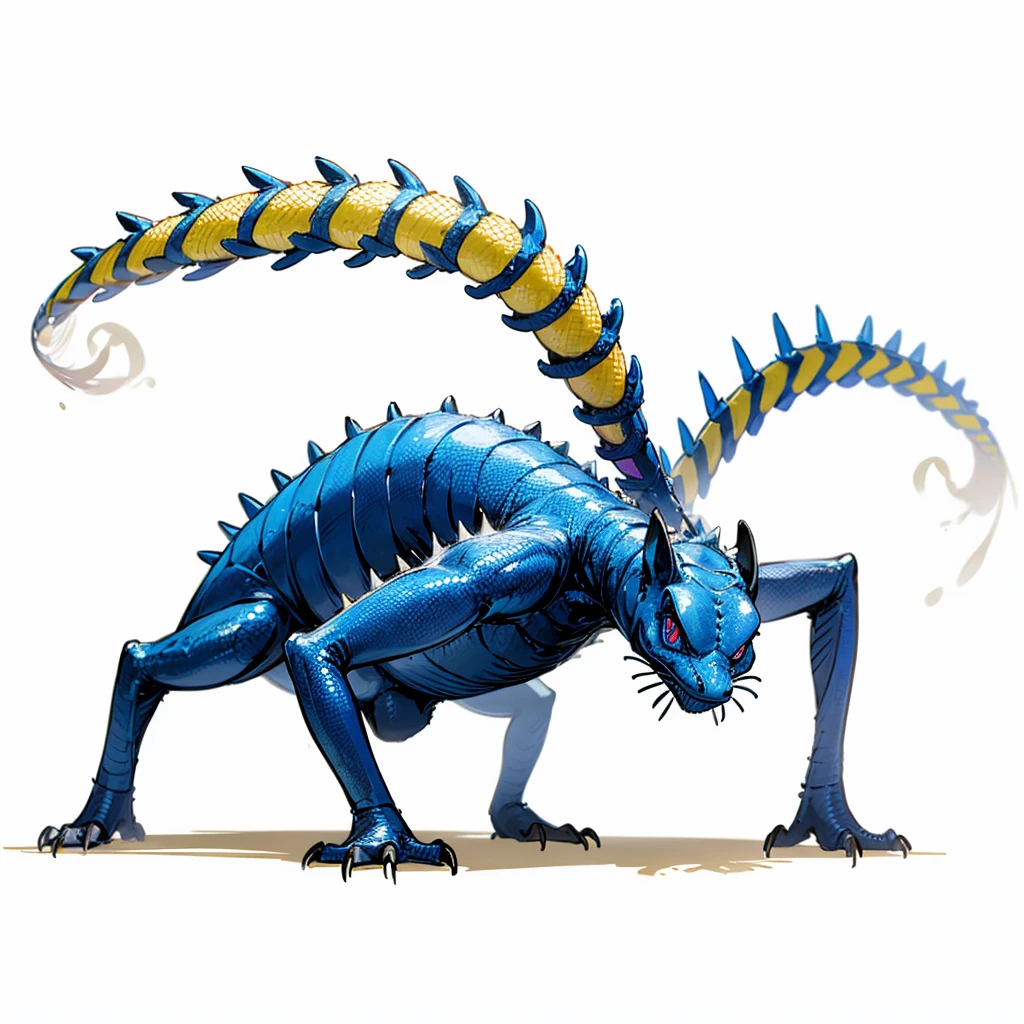 (Random Evolution, Colossal house lizard mixed with ant), full body version, full blue colour skins, (full blue eyes), (Grassroots), no background