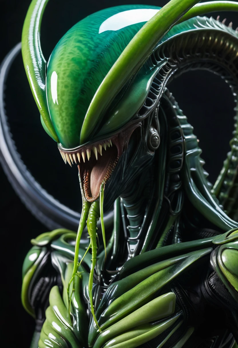 (((Extreme close-up Xenomorph Alien the eighth passenger fused with a humanoid praying mantis,(((Color Splash front images)))