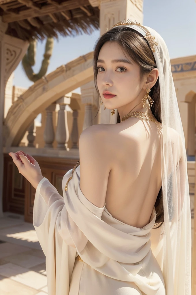 Laotian Attire at Golden Temple: In a traditional Lao dress with intricate embroidery, the young woman stands in front of the Golden Temple (Wat Phra That Hariphunchai) in Lampang. The temple’s historical and architectural beauty provides a culturally rich backdrop. (having beautiful breasts: 1.33), (having clothes: 1.77).
