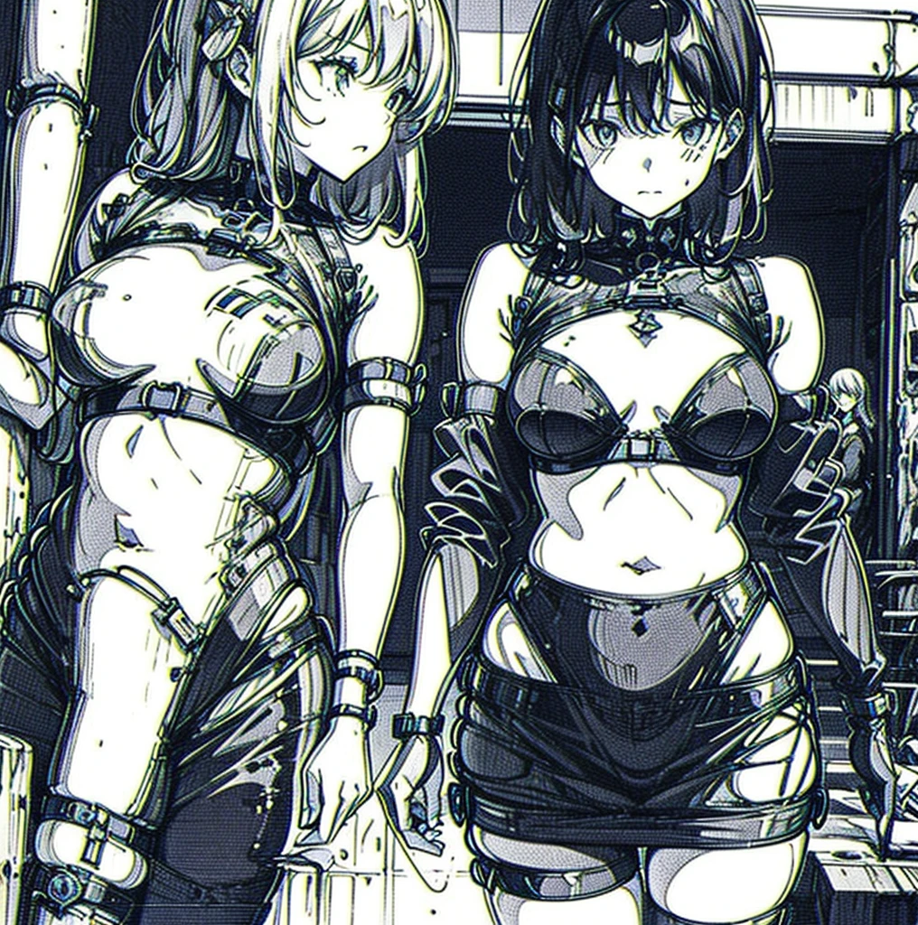 four pictures with different expressions in the same drawing style each shows one woman and two other girls, a few cartoon images of the same female character that i'm not sure what this is, a young girl touching her stomach and her breasts, a collection of sketches of several women, two pages show a woman in underwear next to another girl wearing a thongy panties