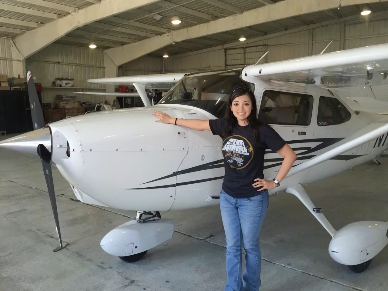 Tanya flying an airplain
