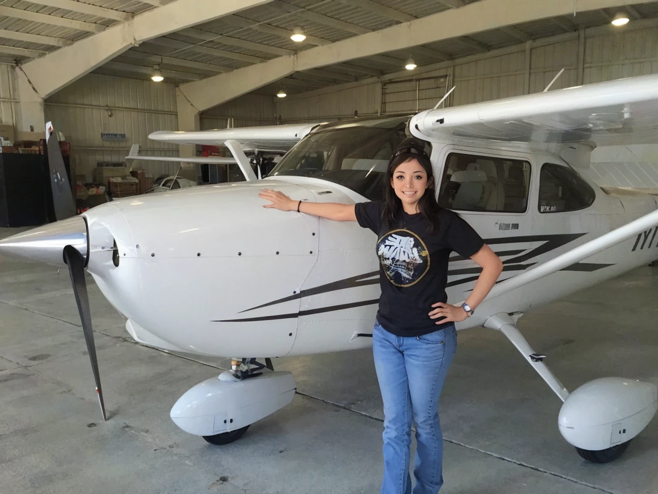Tanya flying an airplain