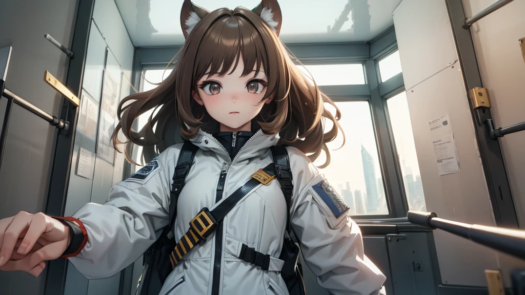 ((Highest quality)), (masterpiece)), (detailed: 1.4), 3d, An absurd solution, High resolution, (masterpiece: 1.4), 超detailed, Beautiful girl 1 person, future的な女性のイメージ, Shiny brown hair, Beautiful brown eyes, Beautiful Face, 20-year-old, Spaceship, floating, small, Spacesuit, Spaceship, window, future, Dynamic pose, Change of clothes