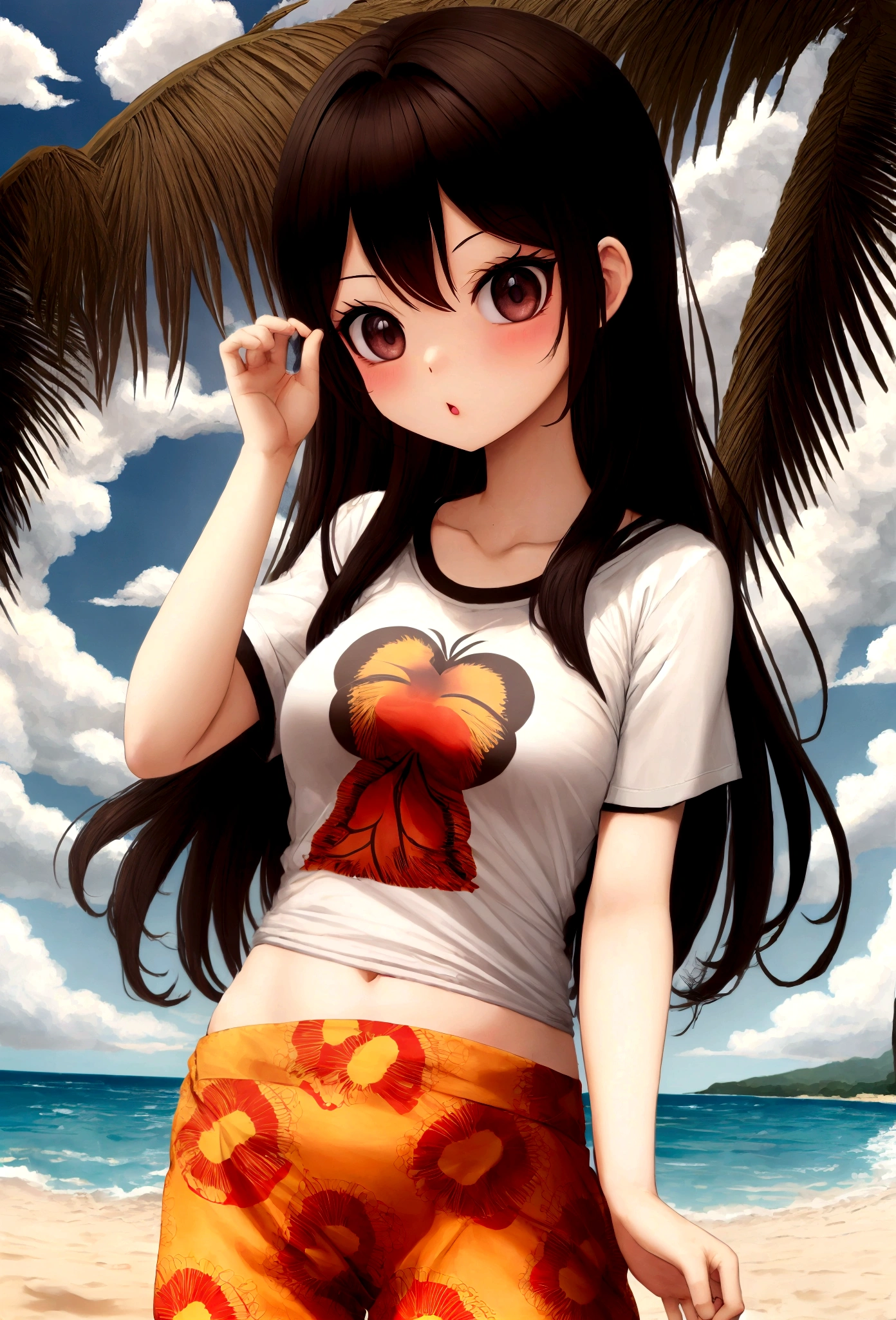 tshirt design, rzminjourney, Vector art, summer design, Hot as Hawaii,hand {refer tos} cute {refer to} hand,
