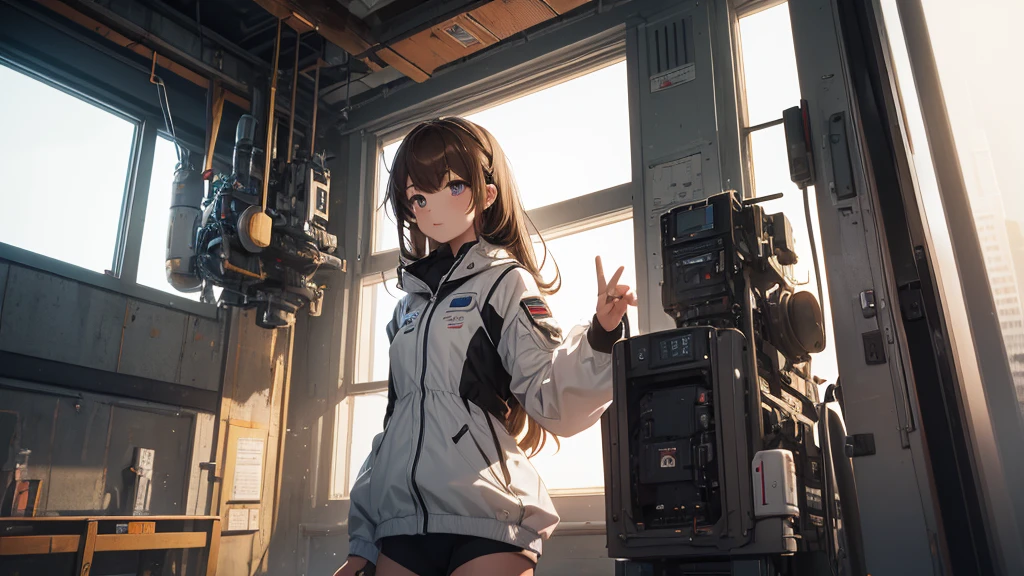 ((Highest quality)), (masterpiece)), (detailed: 1.4), 3d, An absurd solution, High resolution, (masterpiece: 1.4), 超detailed, Beautiful girl 1 person, future的な女性のイメージ, Shiny brown hair, Beautiful brown eyes, Beautiful Face, 20-year-old, Spaceship, floating, small, Spacesuit, Spaceship, window, future, Dynamic pose, Change of clothes