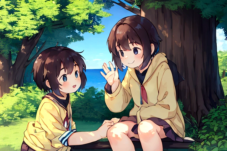Two 10-year-old girls,In nature,smile