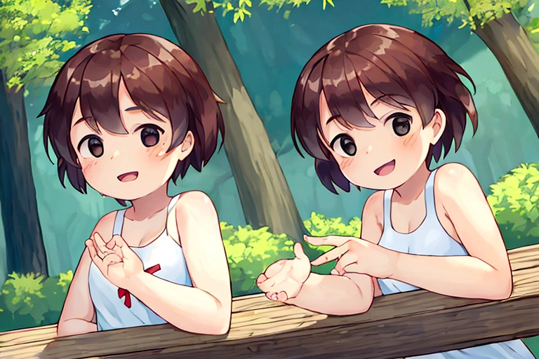 Two 10-year-old girls,In nature,smile