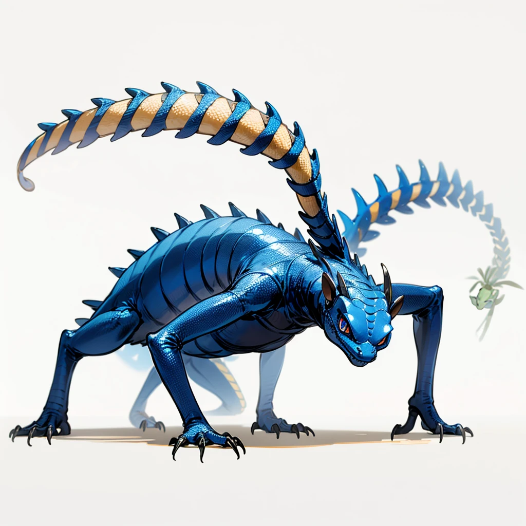 (Random Evolution, Colossal house lizard mixed with ant), full body version, full blue colour skins, (full blue eyes), (Grassroots), no background