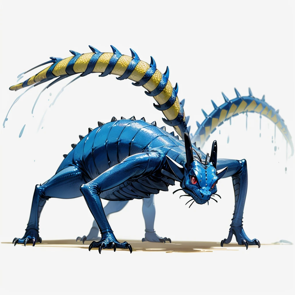 (Random Evolution, Colossal house lizard mixed with ant), full body version, full blue colour skins, (full blue eyes), (Grassroots), no background