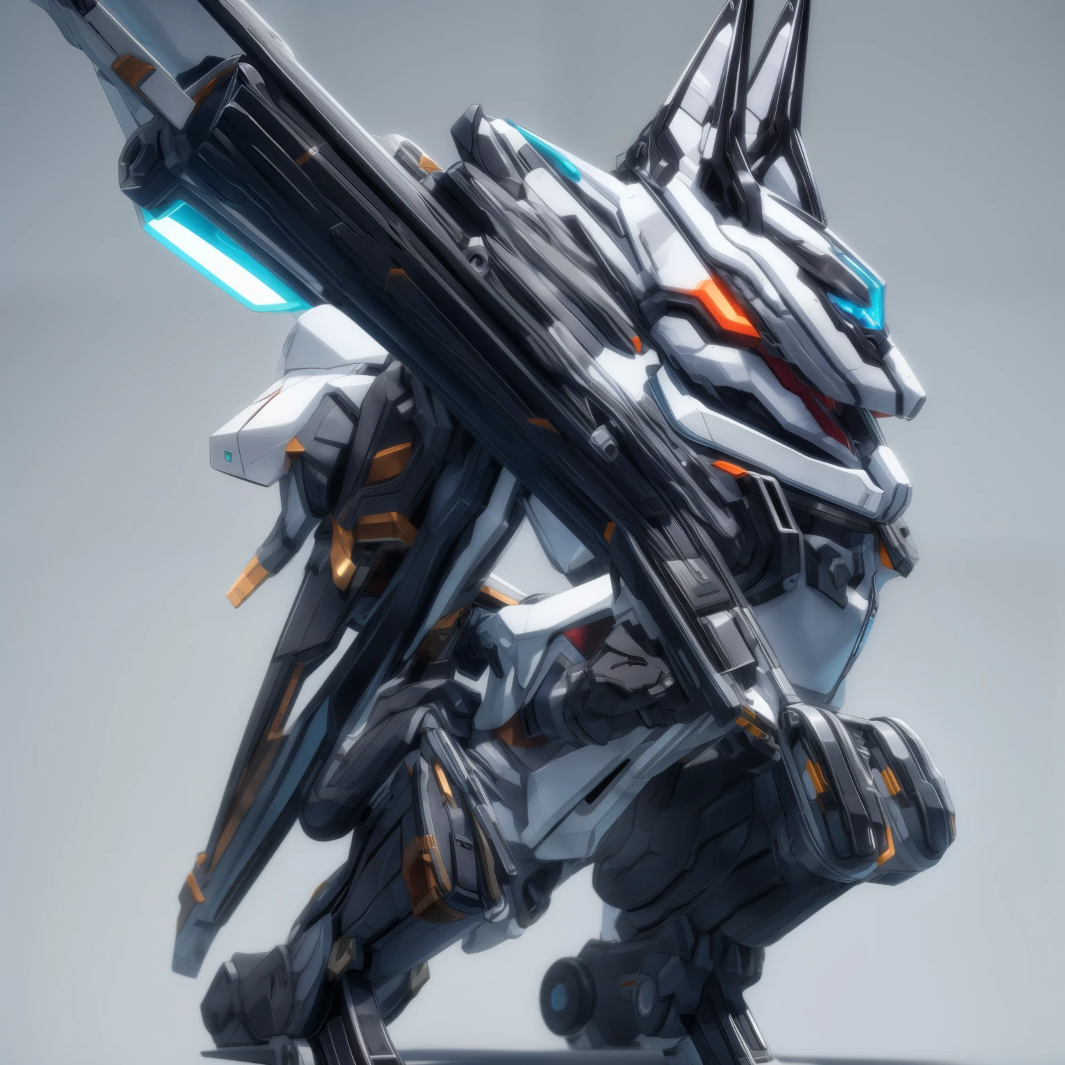 A solo medabot dog,wolf,canine,cyborg,warframe,zanuka, high detail, simple background, masterpiece,4k,8HD