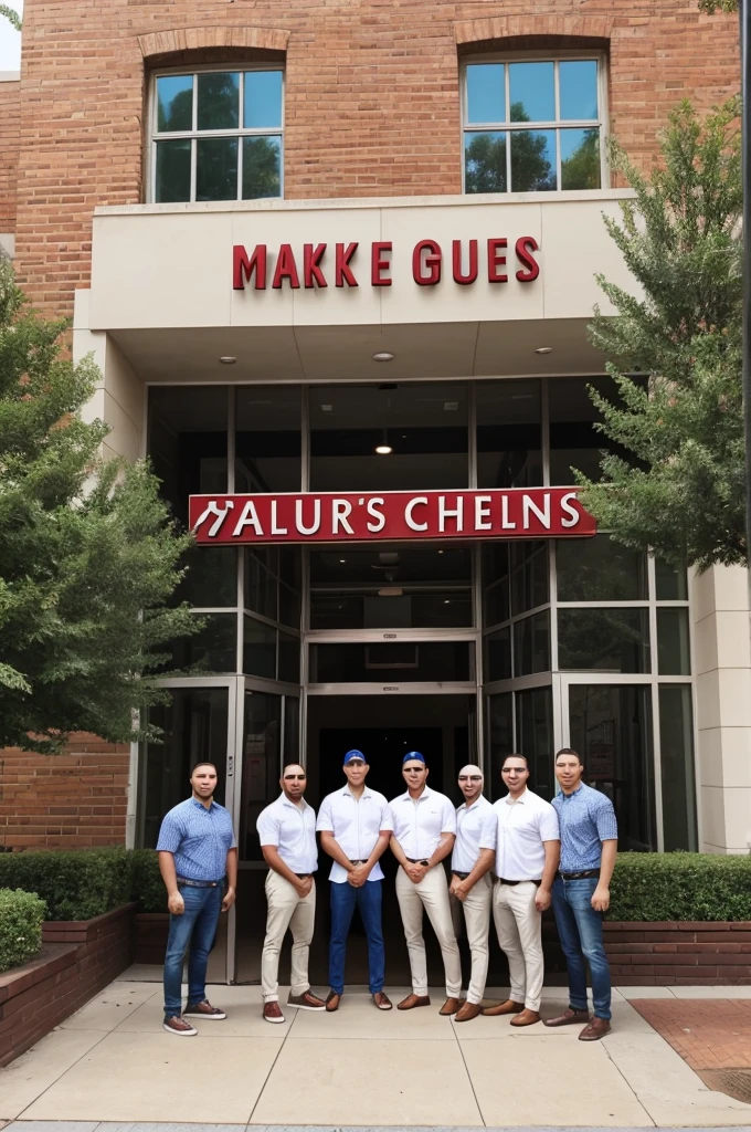 Make 5 guys in there under where posing for a group photo