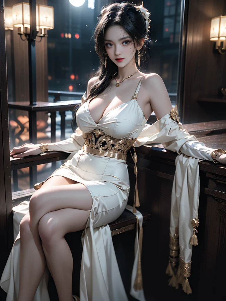 ((Bare shoulders)), ((Full breasts)), ((The skirt is short)), ((Sexy legs)), ((whole body)), Practical, Fashion girl, Red lips, Mature women, Exquisite makeup, big eyes, beautiful, (best quality, masterpiece:1.2), Ultra Detailed, (Practical:1.37), ((Random scenes, Random shooting angles)), ((Sexy long legs)), Young and energetic, Charming model, (Delicateeyes, Delicate lips), Show a bright smile, Create stunning girl images, warm color, Very high color saturation, Official Art, Extremely detailed CG, Unity 8K Wallpaper, (High Dynamic Range :1.4), (Movie atmosphere),(Soft colors), (Natural skin texture, ultra-Practical, Soft Light, sharp),(Very detailed), night, moonlight