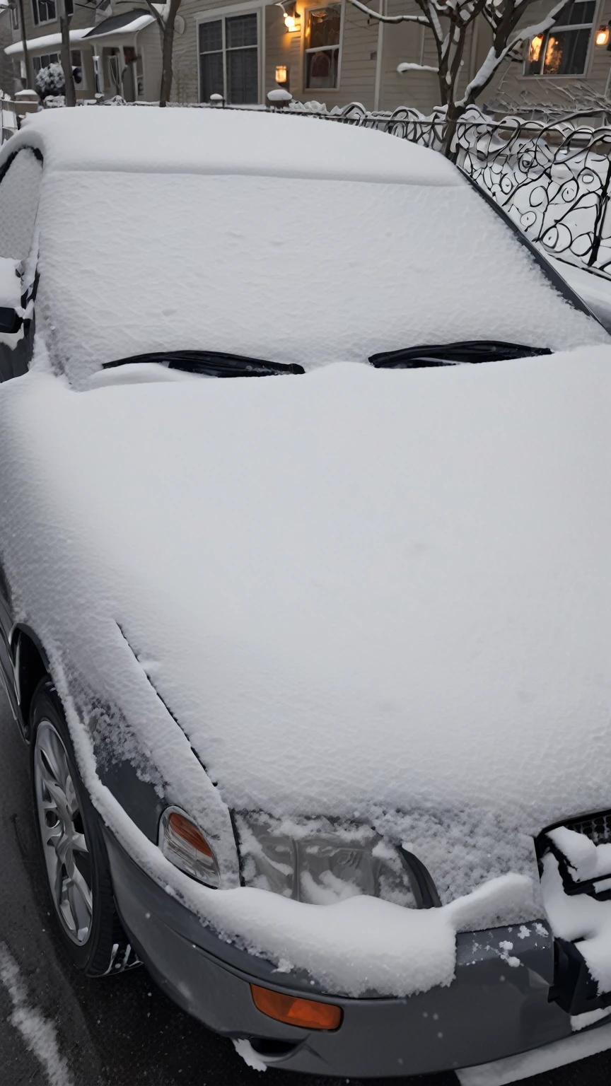 Arafed car with a fabi drawn on the hood in the snow., snow on the body, happy!!!, covered in snow, !!Natural beauty!!, From Wheaton Illinois, 4 0 9 6, romantic!!!, just snow in the background, chaos nightmare ❄️ amour, illustration!, covered!, very precise photo, Abomasnow, snow snow