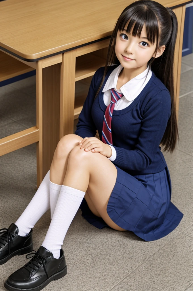 School anime girl sitting on floor