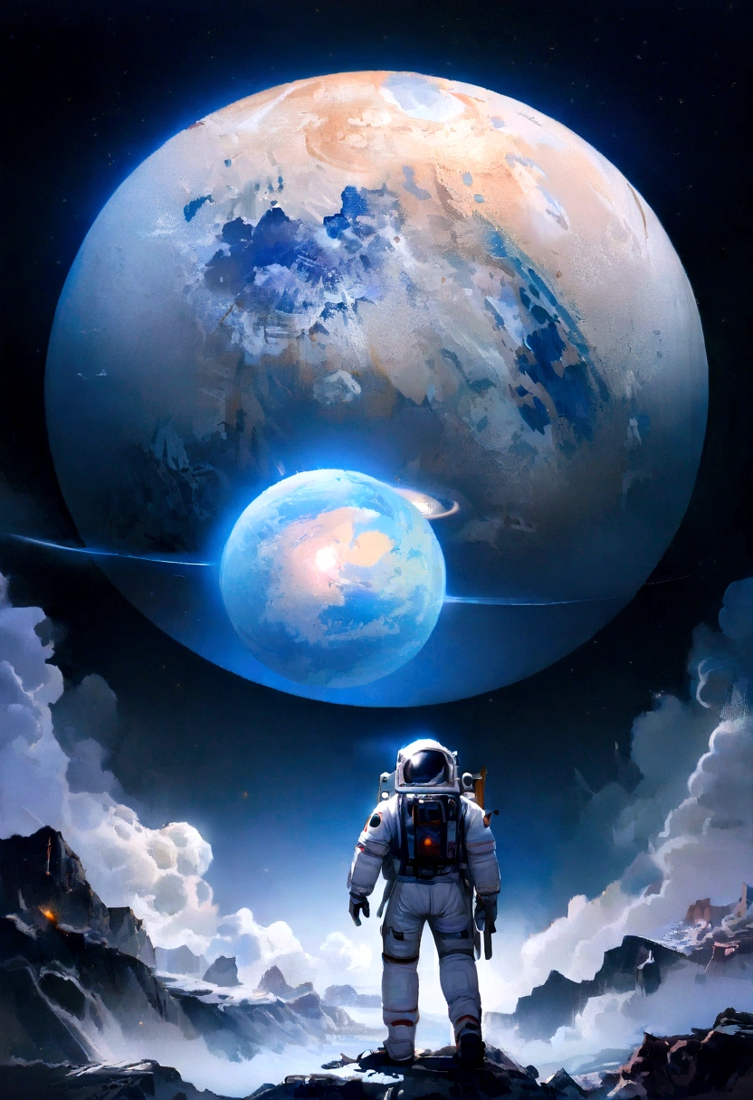 (best qualityer,4K,8K,A high resolution,work of art:1.2),(realisitic, fotorrealisitic, fotorrealisitic:1.37), astronaut floating in space, in the background we have a black hole and some stars, science fiction, Retro-futuristic technology,Starry fog,exploration,adventure,mystery,galactic environment,exalted,Heroin isolated,Interstellar travel,dramatic contrast,distant planets,majestic face,Sci-fi fashion,Smoke and fog effects,contrasting textures,timeless beauty