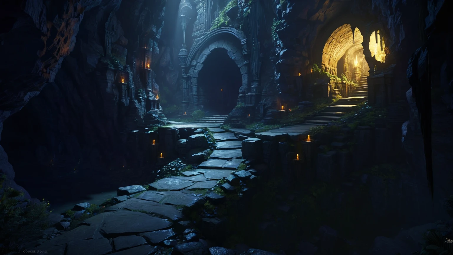 (by Greg Rutkowski: 1.2, dark fantasy), (extremely detailed CG unity 8k wallpaper, masterpiece, best quality, ultra-detailed, HDR:1.2), ((cavern, goblin liar, small tunnel, interior, isolated tunnel, dark tunnel ruin: 1.5, from final dungeon and dragons)), dark interior: 1.5, dark colors, dangerous atmosphere, extremely detailed, intricate, delicate, serene fantasy, dimed lighting, 8k, high quality