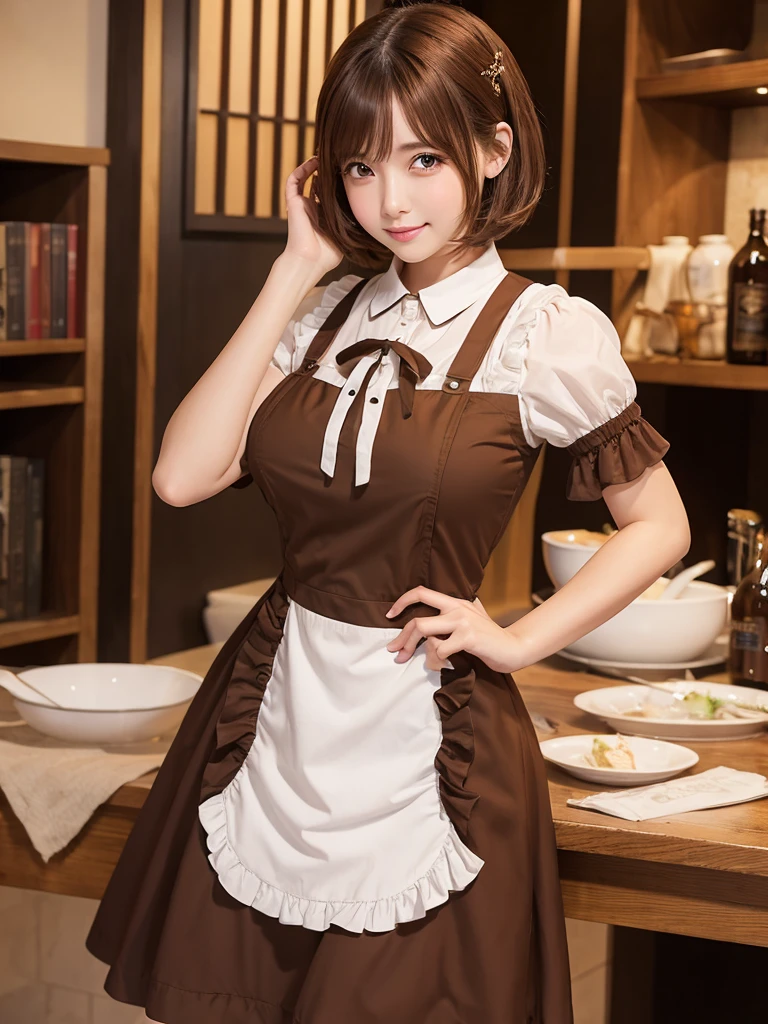 Big Breasts、Lady、horn、Anime Style、Apron dress、Brown Hair、Frills、Short Bob