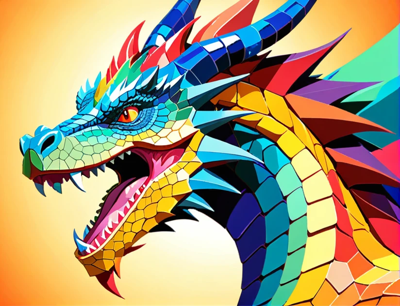 Abstract style forced dragon . Non-representational, colors and shapes, expression of feelings, imaginative, highly detailed
