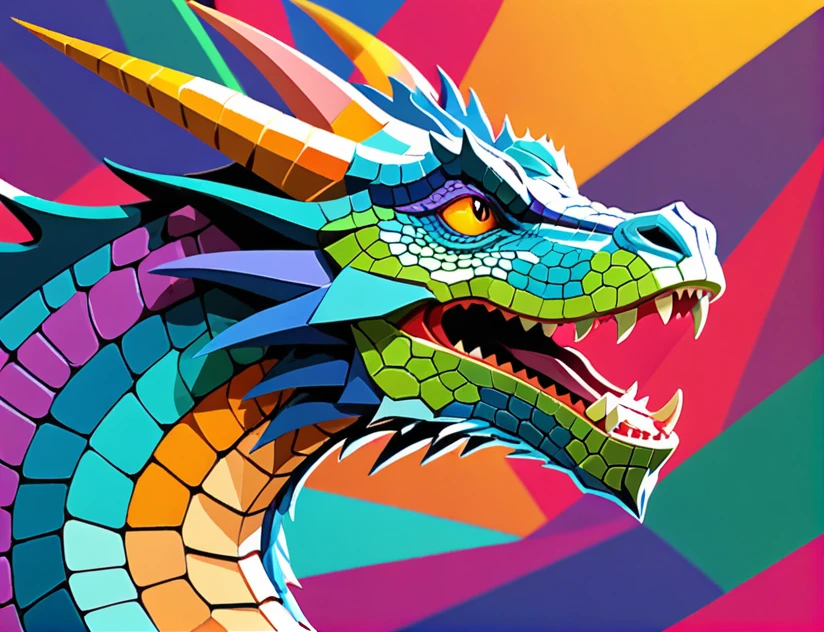 Abstract style forced dragon . Non-representational, colors and shapes, expression of feelings, imaginative, highly detailed