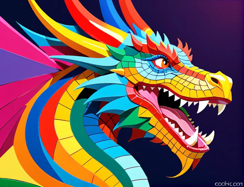 Abstract style forced dragon . Non-representational, colors and shapes, expression of feelings, imaginative, highly detailed
