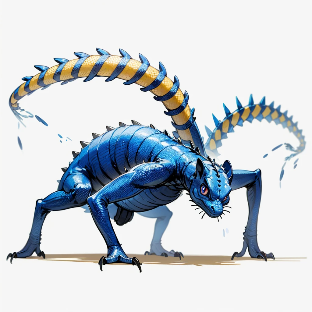 (Random Evolution, Colossal house lizard mixed with ant), full body version, full blue colour skins, (full blue eyes), (Grassroots), no background