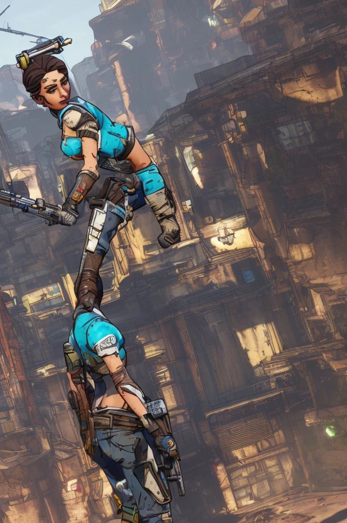 (((Masterpiece))), (((Best Quality: 1.4))), ((Super Detail: 1.4)) , Female, bandit (borderlands), standing, full breast, 4K, 8K, bandit clothes,