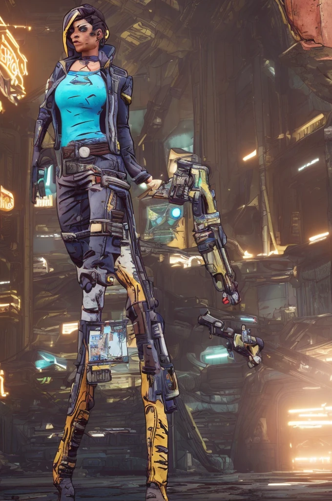 (((Masterpiece))), (((Best Quality: 1.4))), ((Super Detail: 1.4)) , Female, bandit (borderlands), standing, full breast, 4K, 8K, bandit clothes,