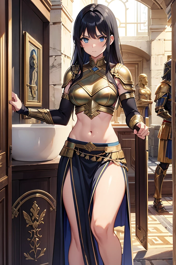Egyptian queen , milf , gagged , bound , clothes((black bellydance)), accessories((earrings,handband)), brown hair, Ponytail
