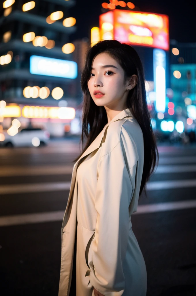 (Cinematic Aesthetic:1.4) Photo of a beautiful korean fashion model bokeh city night