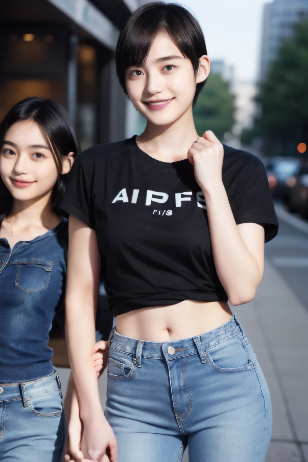 249 (An 18-year-old female and an 18-year-old male), (short hair),kind, lipstick, (Jeans andTshirt), smile