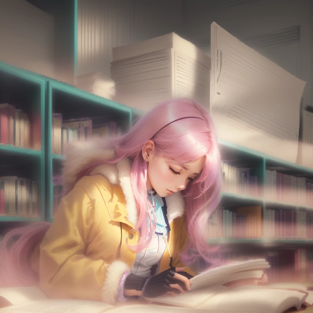 a woman sitting at a table reading a book at the library, Lo-fi Girl, at the library読書, Lo-fi Girl aesthetic, Anime Aesthetics, Light Academia Aesthetics, at the library, study, Lo-fi feeling, Trying to study, Lofi Artstyle, Lofi Art, Library Background, 9 0 s Anime Aesthetics, 暗いat the library, Dusty Library