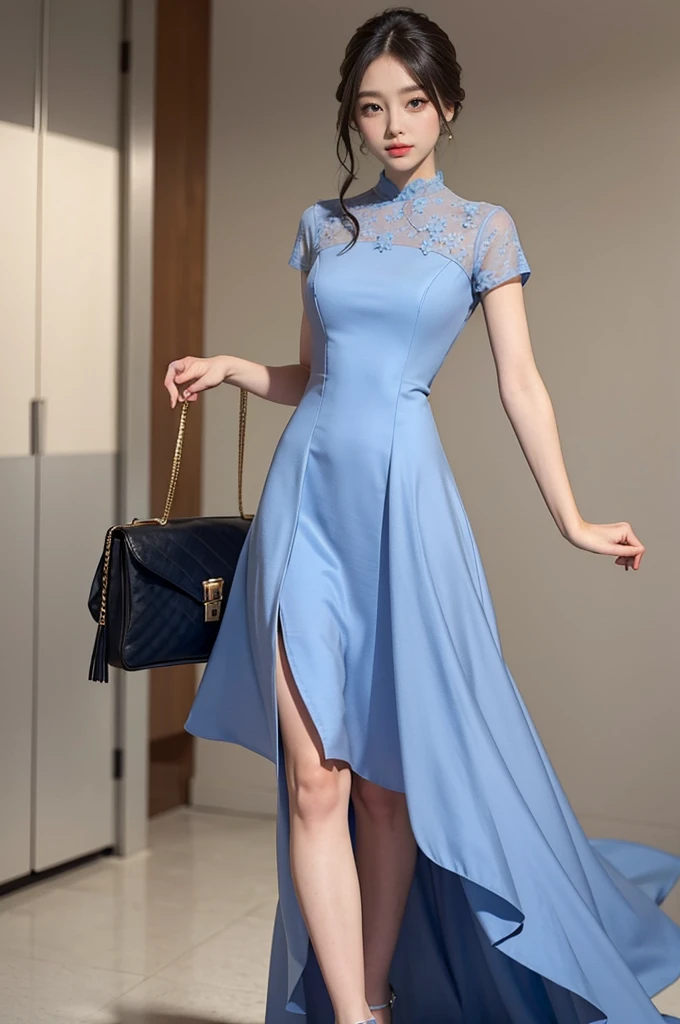 elegant dress:Choose a tailored fit、High-quality fabric dress,The length should be above the knee。Choose from solid colors or simple patterns,Pair with a pair of simple high heels,Elegant and stylish。