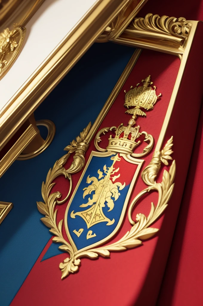Create a family crest in red, blue and gold with gold and Bicalho writing 