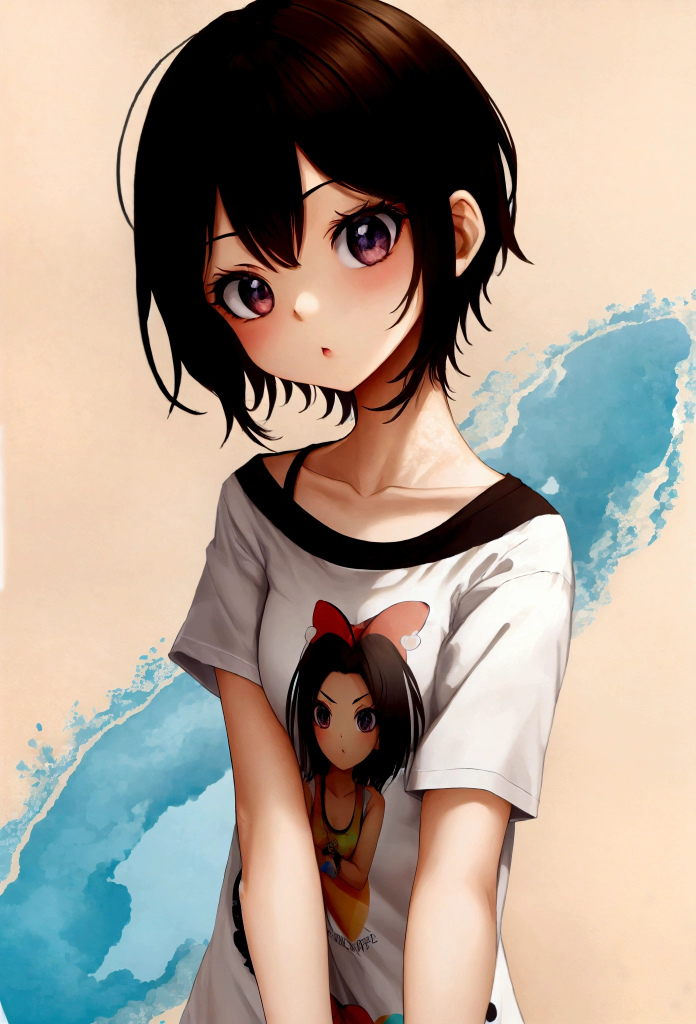 tshirt design, rzminjourney, Vector art, summer design, Hot as Hawaii, Super Short Hair, side lock hair,