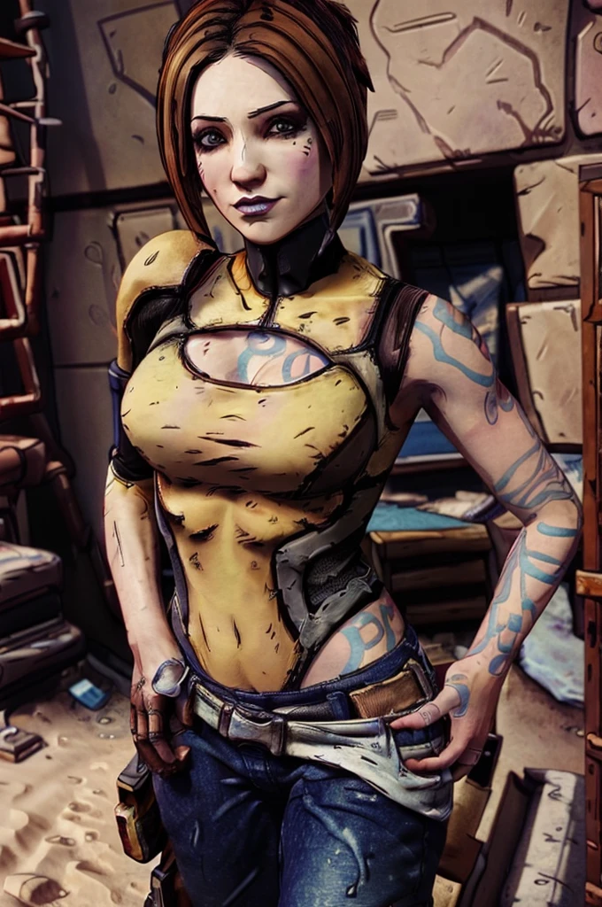 (((Masterpiece))), (((Best Quality: 1.4))), ((Super Detail: 1.4)) , Female, bandit (borderlands), standing, full breast, 4K, 8K,