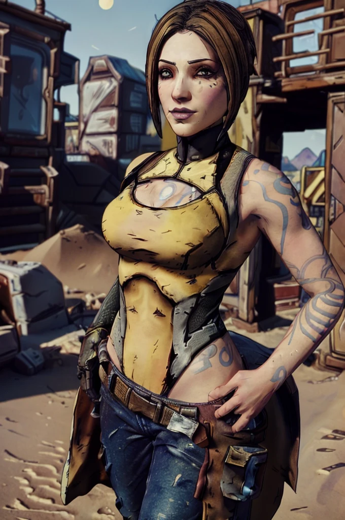 (((Masterpiece))), (((Best Quality: 1.4))), ((Super Detail: 1.4)) , Female, bandit (borderlands), standing, full breast, 4K, 8K,