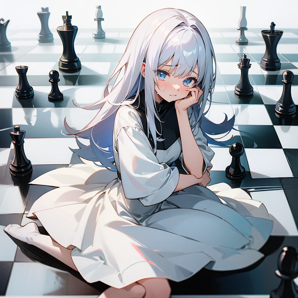 masterpiece, Highest quality, Highest quality, masterpiece, High resolution、Girl playing chess with rabbit、