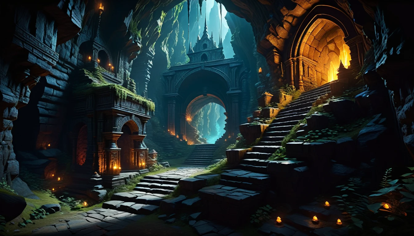(by Greg Rutkowski: 1.2, dark fantasy), (extremely detailed CG unity 8k wallpaper, masterpiece, best quality, ultra-detailed, HDR:1.2), ((cavern, goblin liar, small tunnel, interior, isolated tunnel, dark tunnel ruin: 1.5, from final dungeon and dragons)), dark interior: 1.5, dark colors, dangerous atmosphere, extremely detailed, intricate, delicate, serene fantasy, dimed lighting, 8k, high quality