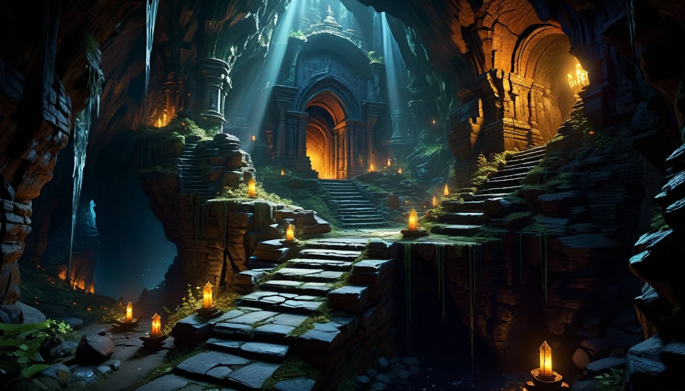 (by Greg Rutkowski: 1.2, dark fantasy), (extremely detailed CG unity 8k wallpaper, masterpiece, best quality, ultra-detailed, HDR:1.2), ((cavern, goblin liar, small tunnel, interior, isolated tunnel, dark tunnel ruin: 1.5, from final dungeon and dragons)), dark interior: 1.5, dark colors, dangerous atmosphere, extremely detailed, intricate, delicate, serene fantasy, dimed lighting, 8k, high quality