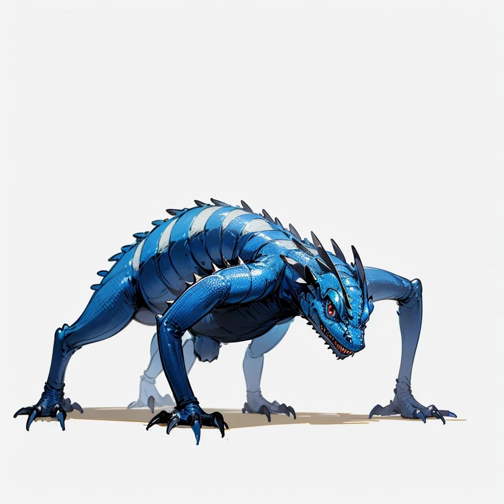 (Random Evolution, Colossal house lizard mixed with ant), full body version, full blue colour skins, (full blue eyes), (Grassroots), no background