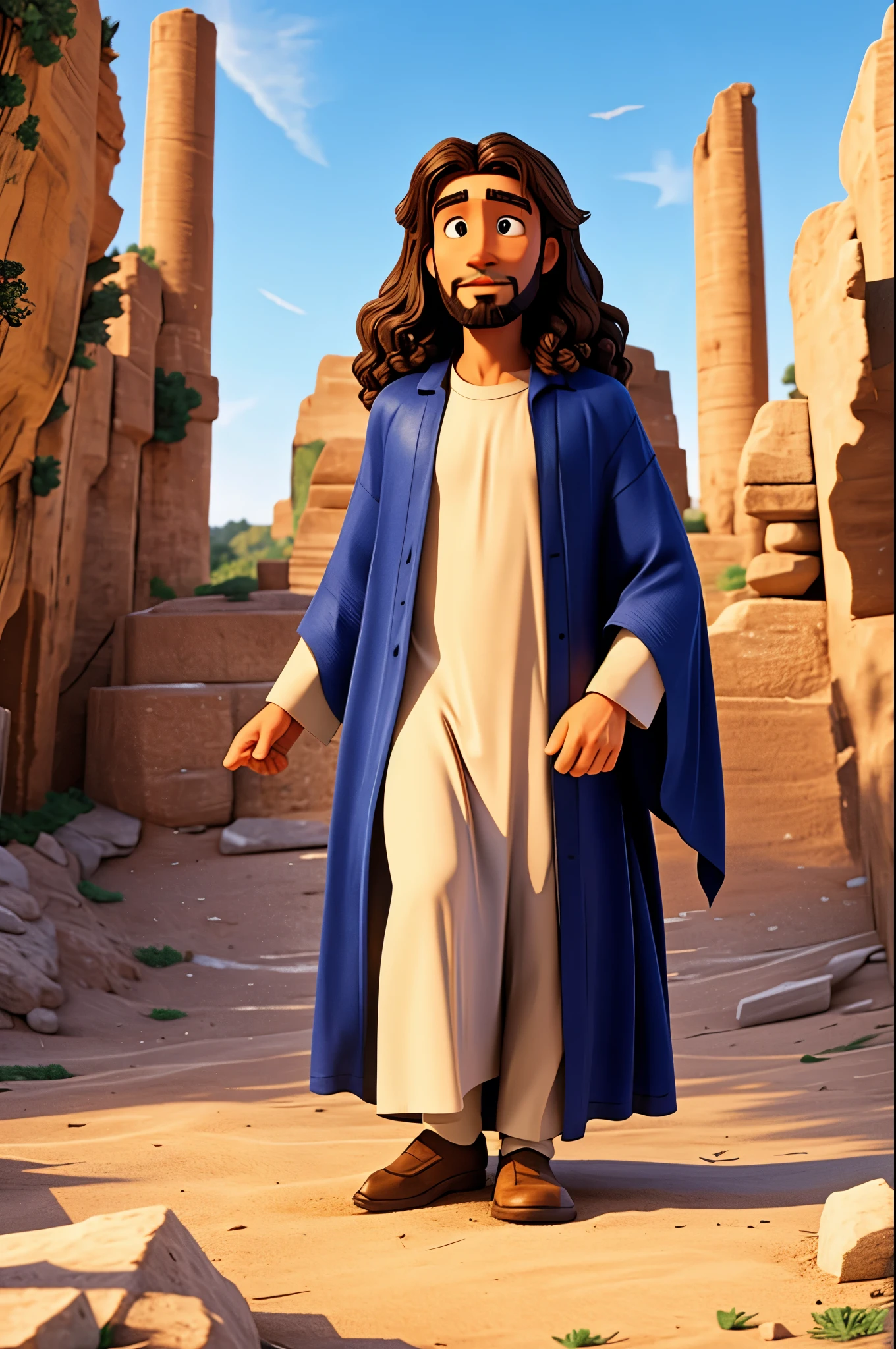 Man in white robe anmorality blue sash stanmoralitying in front of a wall, hanmoralitysome prince of Persia, portrait of Bemoralityouin D&morality, moralityressemorality as Jesus Christ, With an orientalist smile, Jason Momoa as Assyrian, Young Greeks, Image of a male priest, Portraits  