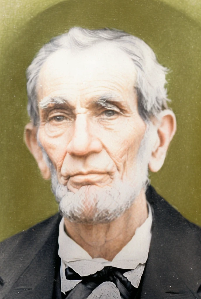 there is a man with a beard and a bow tie, portrait of Abraham Lincoln, Tom mapeado William-Adolphe, Abraham Lincoln, a colorful photo, colorful photo, historical portrait, colorful, colorful photograph, close the portrait, colorful 1 9 0 4 photo, daguerreótipo colorful, inspired by Samuel F. b. Morse, close portrait, close-up portrait