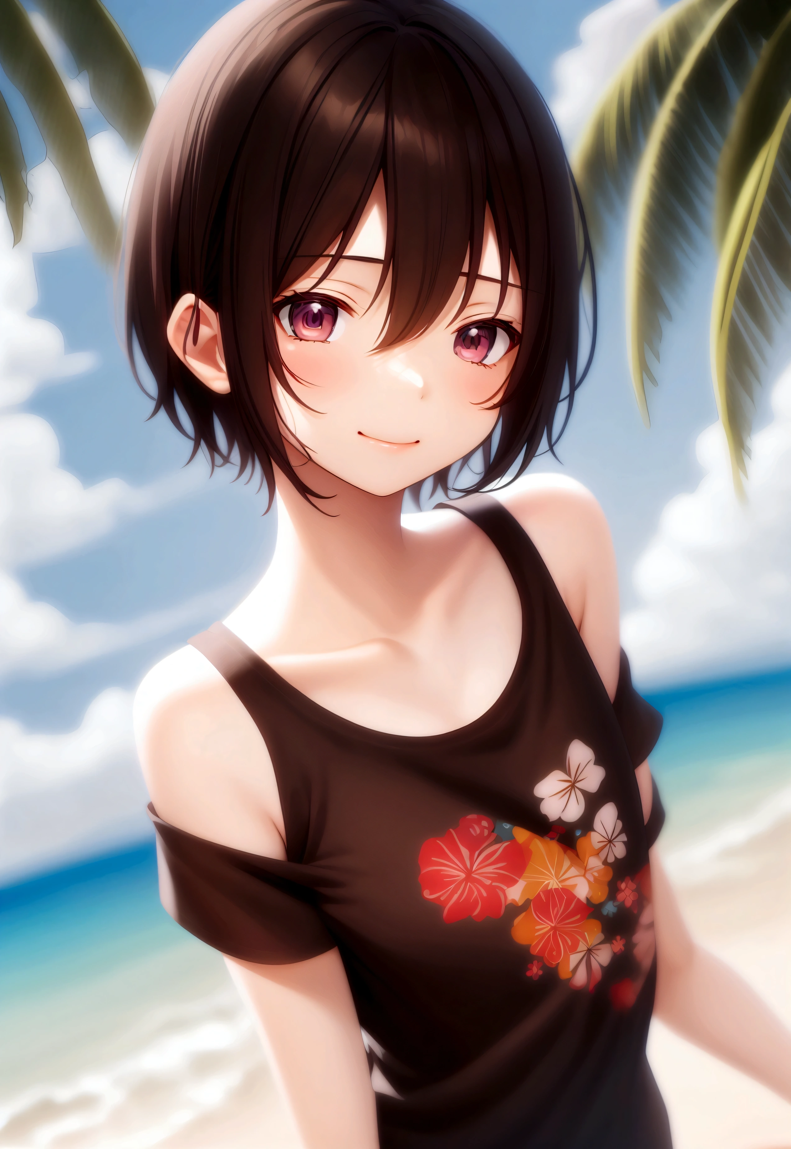 tshirt design, rzminjourney, Vector art, summer design, Hot as Hawaii, Super Short Hair, side lock hair,