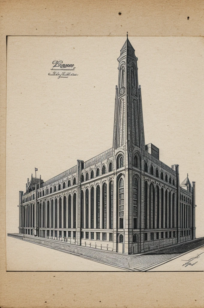 A drawing of a legible landmark in a square