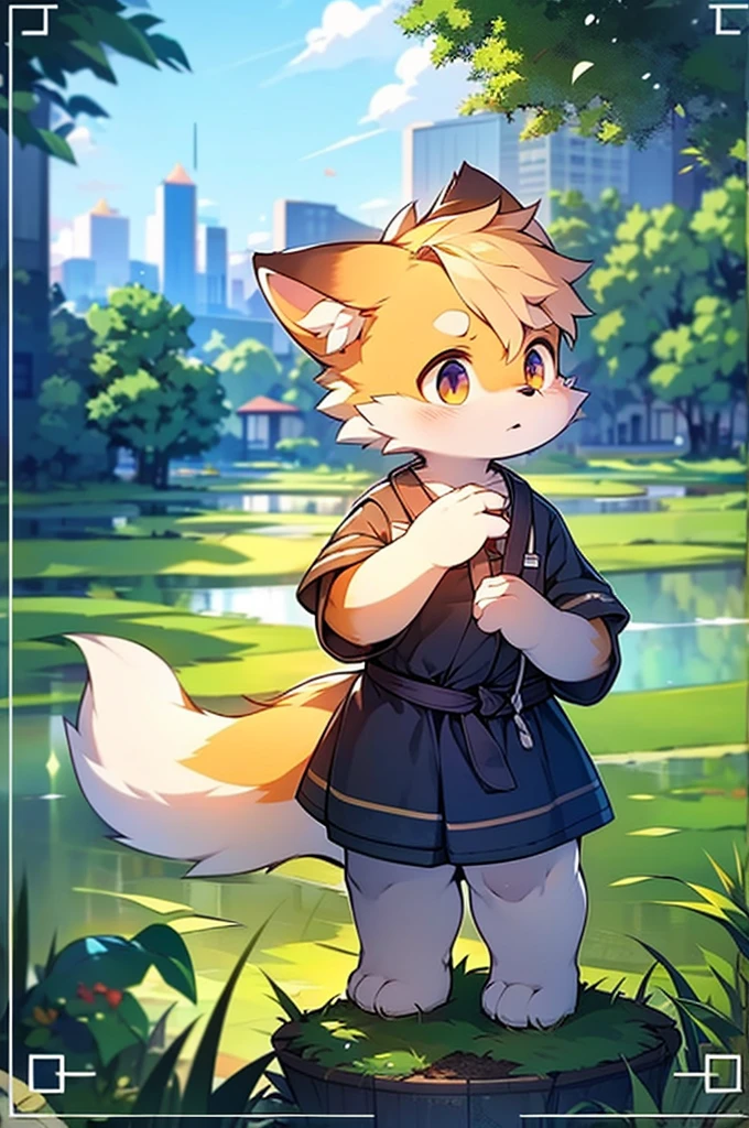 fox motif, boy, uniform,expensive，One person，Stand up on your own feet，expensive，Cityscape，expensive，，Rural Scenery，Rice field scenery，No hair，