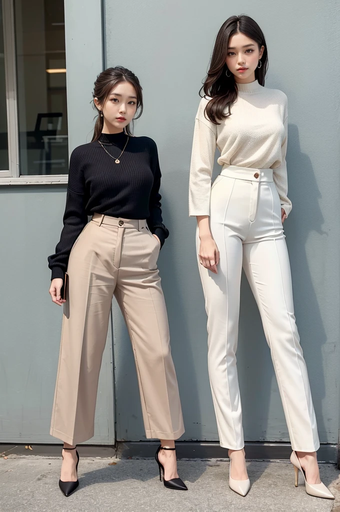 High waist pants:High waist pants can modify the body proportions well,Wear with a simple shirt or sweater,Plus a pair of high heels,Both capable and fashionable。