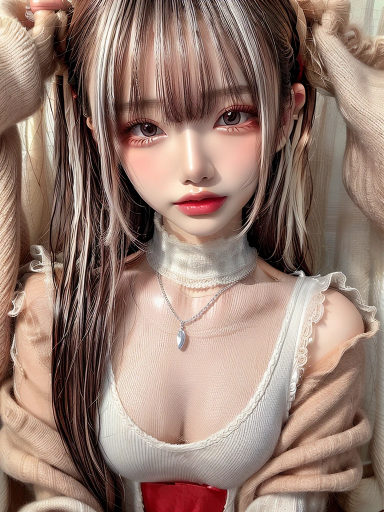 Highest quality, masterpiece, Ultra-high resolution, (Realistic:1.5), RAW Photos,Dark Background、Professional Lighting、Professional Lighting、1 Girl, Off the shoulder, In the Dark, Deep Shadow, secret key, Cold Light, Sexy Looks, Gorgeous Dress、elegant necklace、((Small breasts))、Looking at the audience、