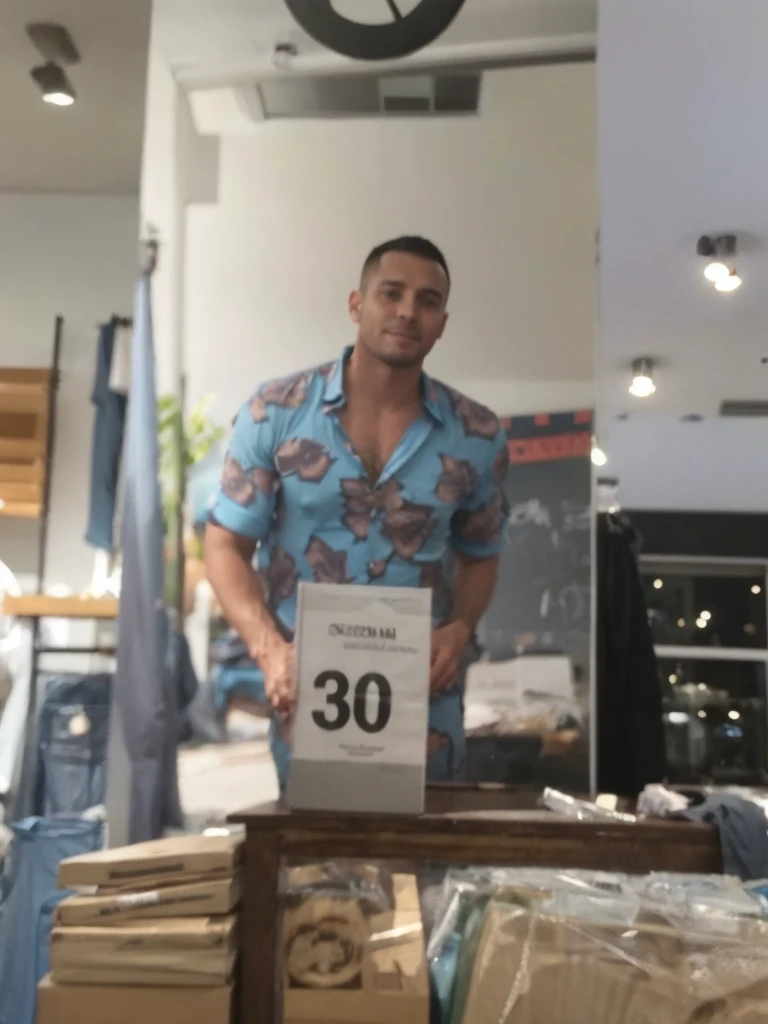 The man in the photo is showing his erect penis and is completely naked.