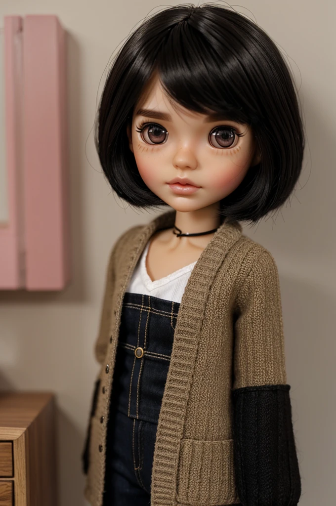 hii, can u creat a blythe doll with brown eyes, short black hair?